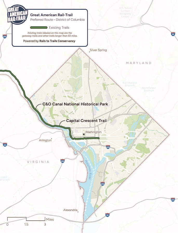 Great American Rail-Trail Route Assessment 2024 District of Columbia map