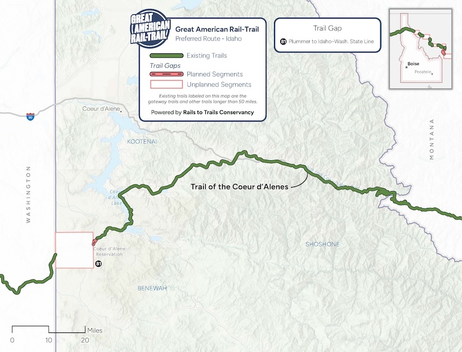 Great American Rail-Trail Route Assessment 2024 Idaho map