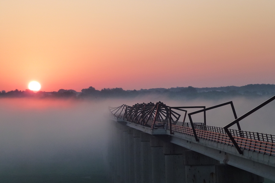 The 27-mile High Trestle Trail is a scenic gem in central Iowa. Wrapped in diamond-shaped steel ribs, its eponymous bridge elicits the sensation of traveling down a mine shaft—a nod to the area’s coal-mining history. Photo by David V. Johnson.