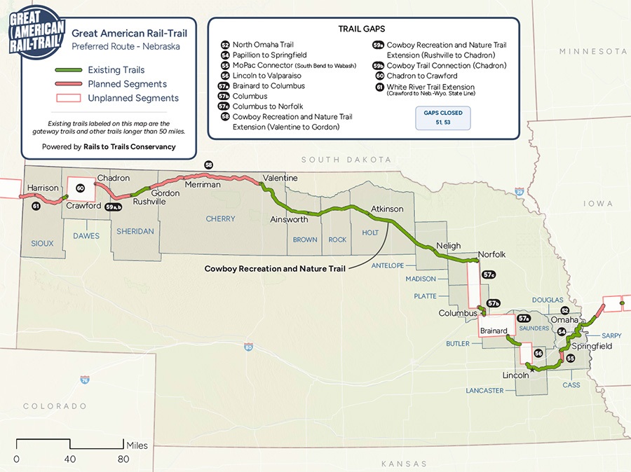 2025 Great American Rail-Trail Route through Nebraska