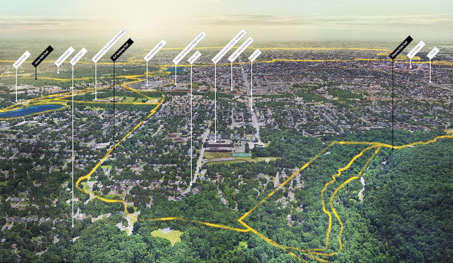 Baltimore Greenway Trail Network: Gwynns Falls/Leakin Park Aerial View | Courtesy Unknown Studio