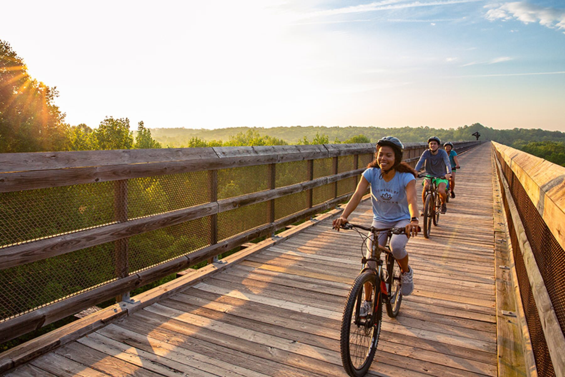 High Bridge Trail State Park is a multi-use trail ideally suited for hiking, bicycling and horseback riding. Its centerpiece is the majestic High Bridge, which is more than 2,400 feet long and 160 feet above the Appomattox River. The majestic bridge was built in 1853 as part of the South Side Railroad. Virginia Tourism Corporation, www.Virginia.org