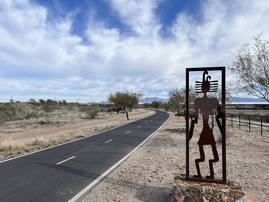 The Julian Wash Greenway runs through isolated desert terrain and is adorned with Native American sculptures. | Photo by Cindy Barks