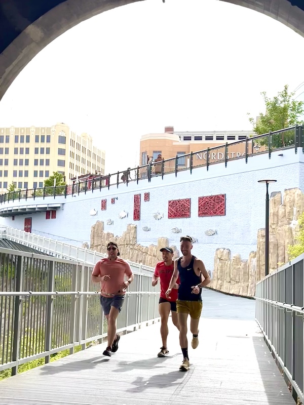 Front Runners club members enjoy the newly completed 3.5-mile connector to the Spokane River Centennial State Park Trail that reaches the opposite side of the Spokane River in the city&rsquo;s downtown area. Photo by Cindy Barks