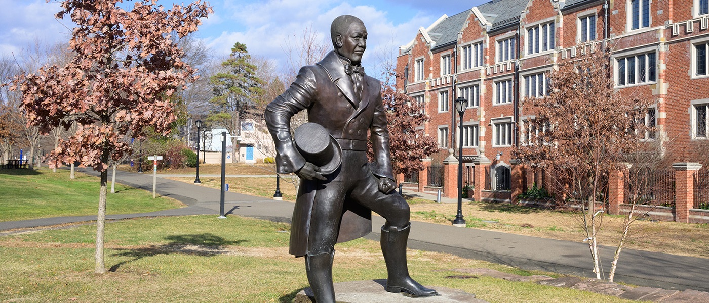 Statue honoring 19th-century engineer William Lanson along the Farmington Canal Heritage Trail | Photo by John Munno