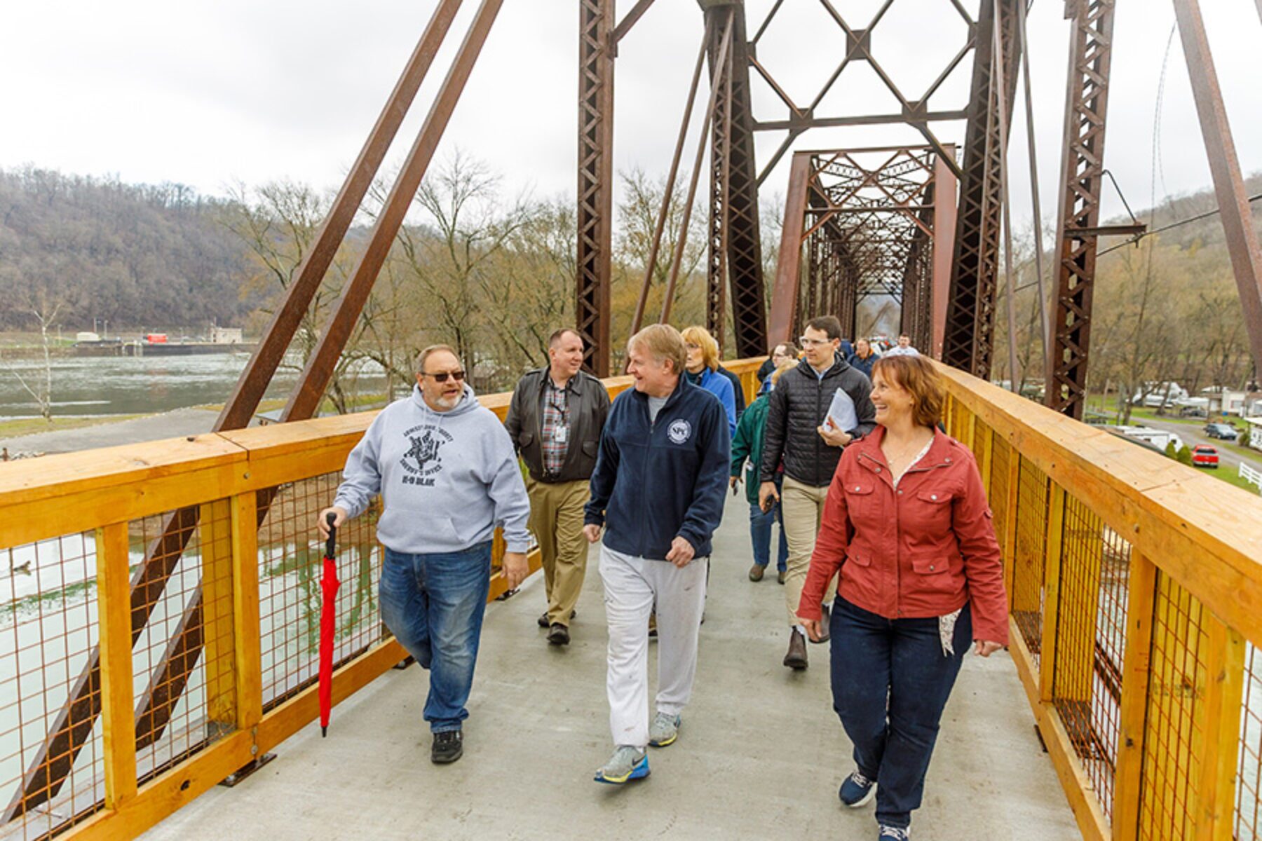 Group walking during IHTC's Kiski Bridge opening on Pennsylvania's Armstrong Trails | Photo courtesy Chris Ziegler