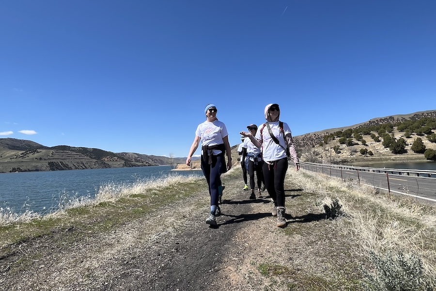 Members of a bachelorette party from Salt Lake City walk along a section of the trail that passes by Echo Reservoir in Echo State Park. Photo by Cindy Barks.