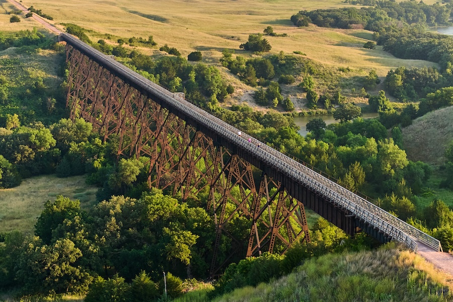 Aerial view of Cowboy Trail Bridge and surrounding area
