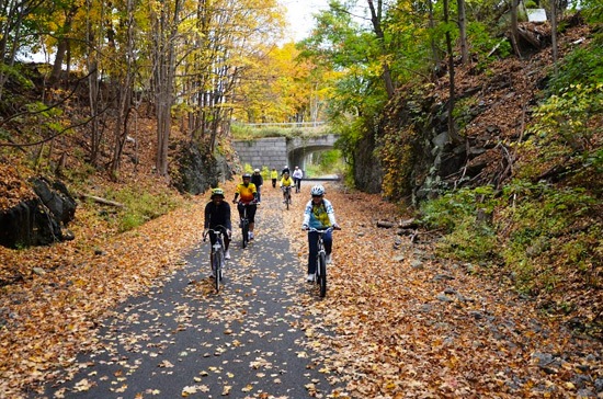 Rock cuts line much of the Hudson Valley Rail Trail. | Photo by Fred Schaeffer