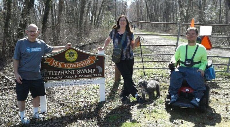 Dan, Michaela and Saul Brownstein, with their dog Rufus, on the Elephant Swamp Trail in New Jersey | Photo courtesy Dan Brownsteins