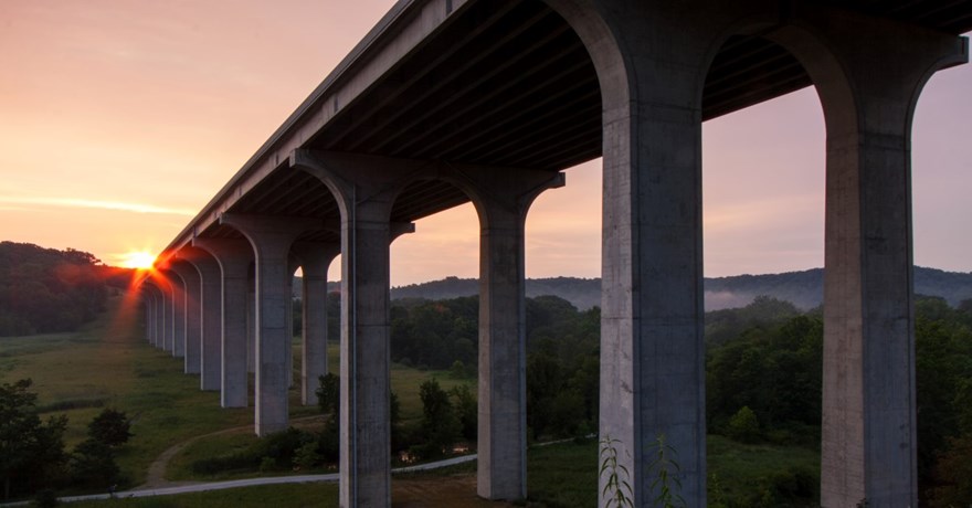 Ohio and Erie Canalway Towpath Trail under the I-80 overpass in Summit County, Ohio | Photo by Bob Callebert