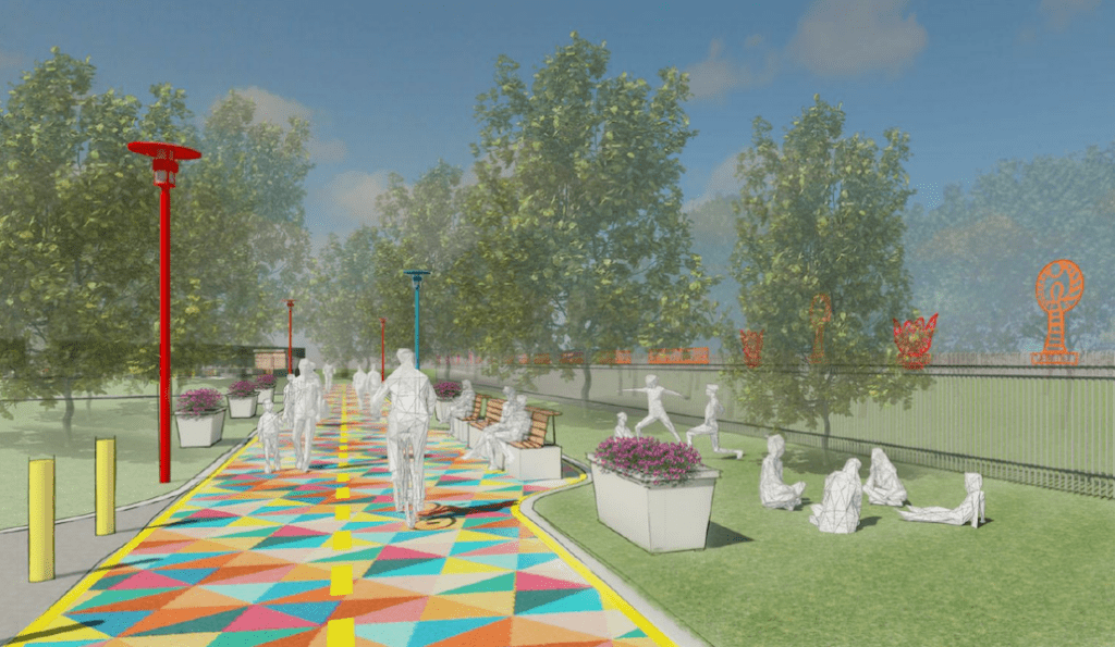 Vision for a planned section of trail on Little Gurney Street along the planned Richmond Industrial Trail route in the Fairhill neighborhood of Philadelphia | Courtesy HACE