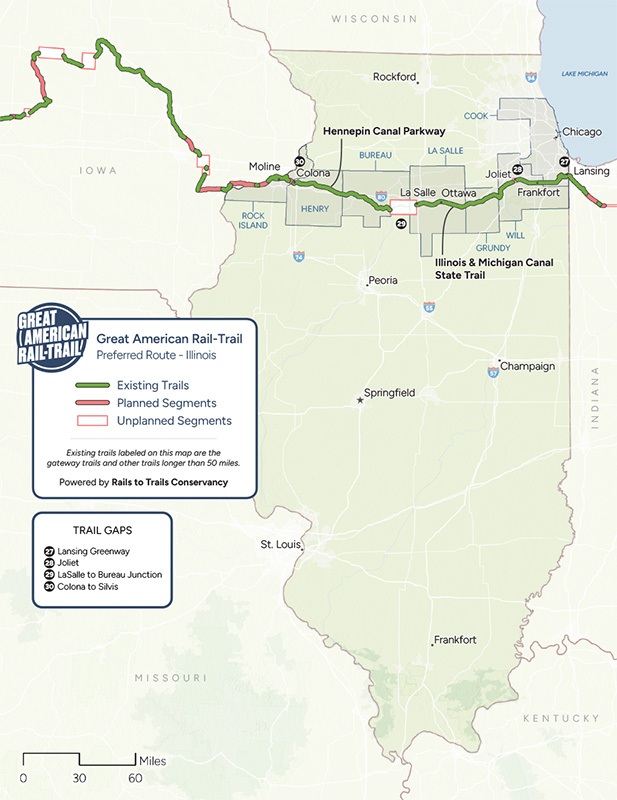2025 Great American Rail-Trail Route through Illinois