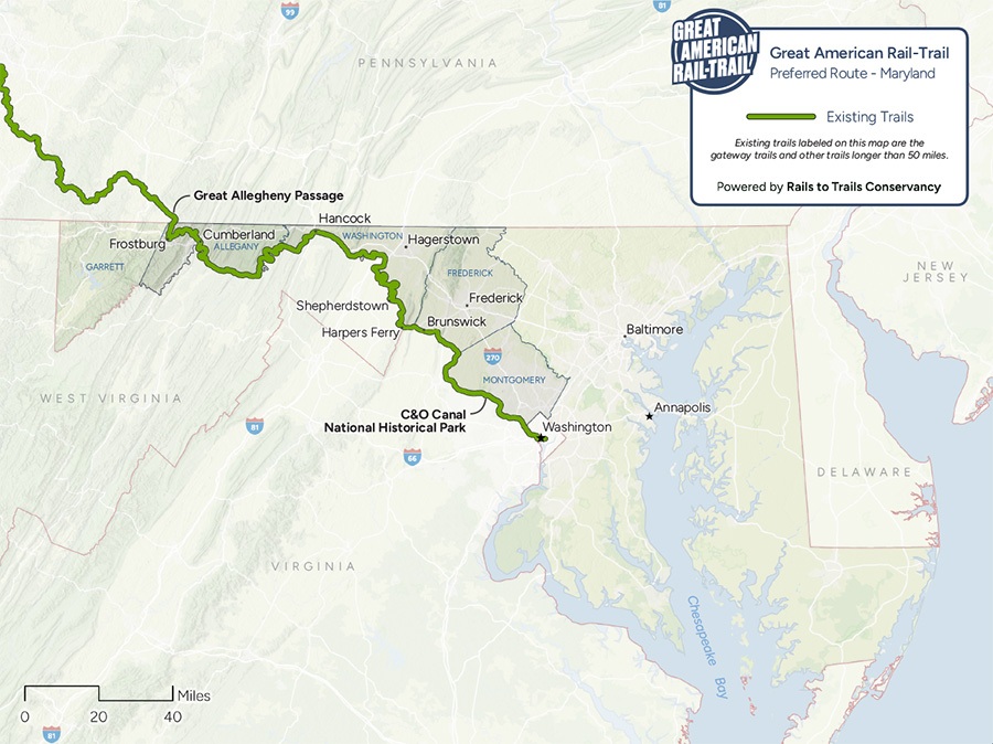 2025 Great American Rail-Trail Route through Maryland