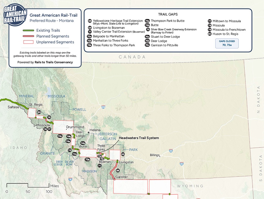 2025 Great American Rail-Trail Route through Montana