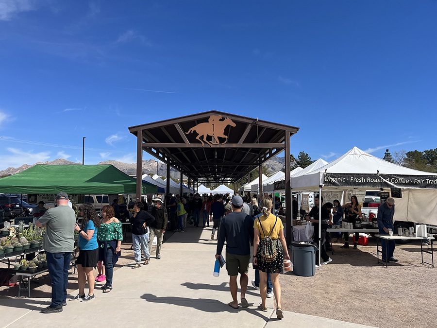 Several farmers markets take place at parks along The Loop, including the year-round Heirloom Farmers Market at the Rillito Racetrack, which occurs on Sundays and makes for a convenient stop along the Rillito River Park Trail. | Photo by Cindy Barks