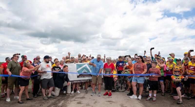 Ribbon cutting of Iowa's High Trestle Trail to Raccoon River Valley Trail Connector | Photo courtesy of Iowa Bicycle Coalition