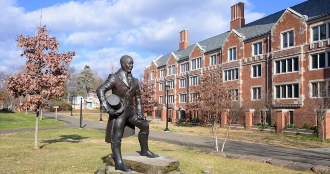 Statue honoring 19th-century engineer William Lanson along the Farmington Canal Heritage Trail in New Haven | Photo by John Munno
