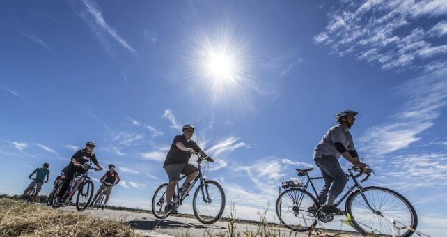 Bicyclists at the Delta Heritage Arkansas City Terminus Dedication in 2018 | Photo courtesy Tourism Arkansas