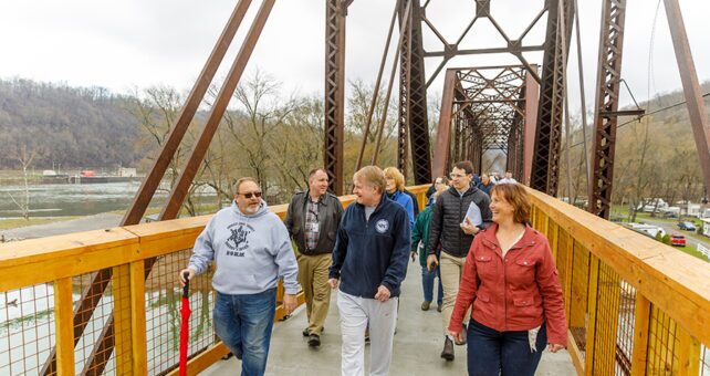 Group walking during IHTC's Kiski Bridge opening on Pennsylvania's Armstrong Trails | Photo courtesy Chris Ziegler