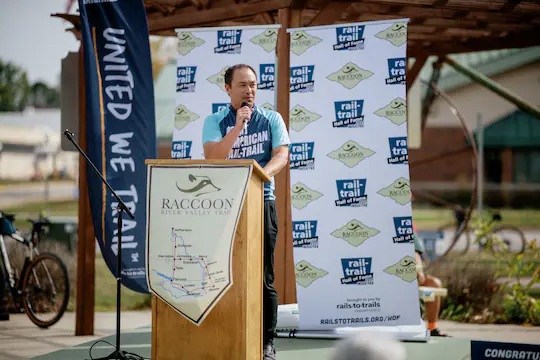Rails-to-Trails Conservancy President Ryan Chao, pictured at the Raccoon River Valley Trail in Iowa, said trails bring out the best in Americans. (Austin Day:Rails-to-Trails Conservancy)