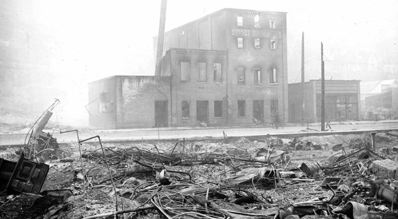 Bank Street in Wallace, Idaho, in the aftermath of the Big Burn | Courtesy University of Idaho Library Digital Collections, Barnard-Stockbridge Photograph Collection
