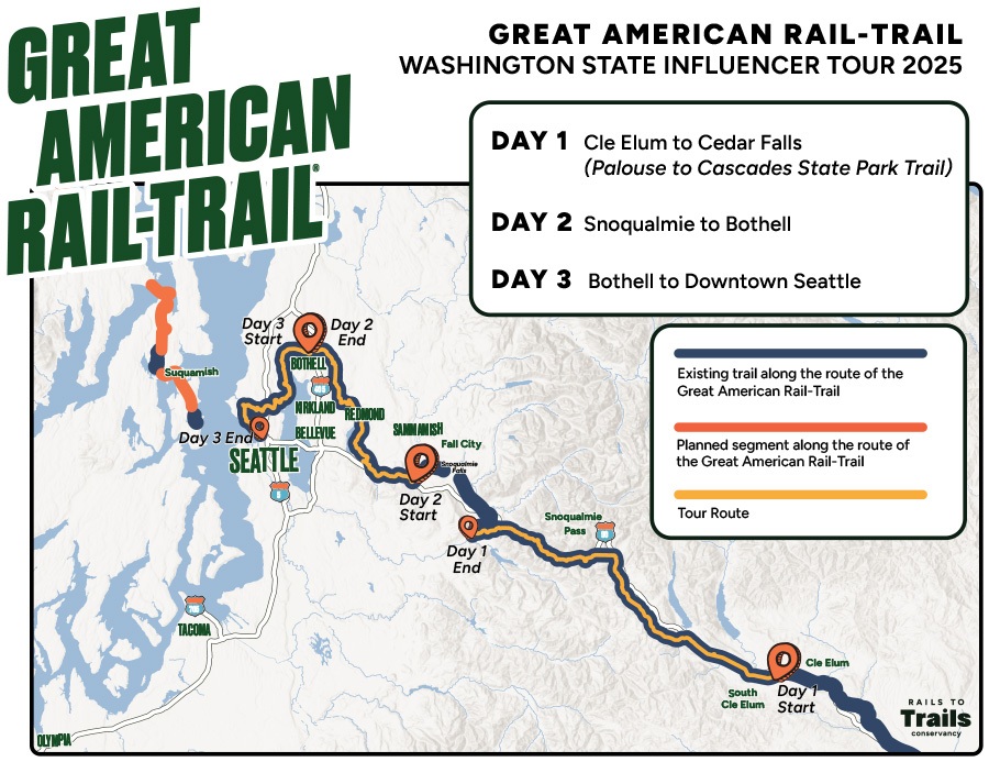 Great American Rail-Trail Influencer Tour 2025 map