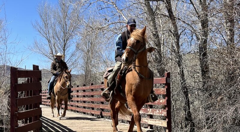 Equestrians on the trail cross the Weber River near the small town of Wanship. Horseback riders are welcome on the trail. Photo by Cindy Barks.