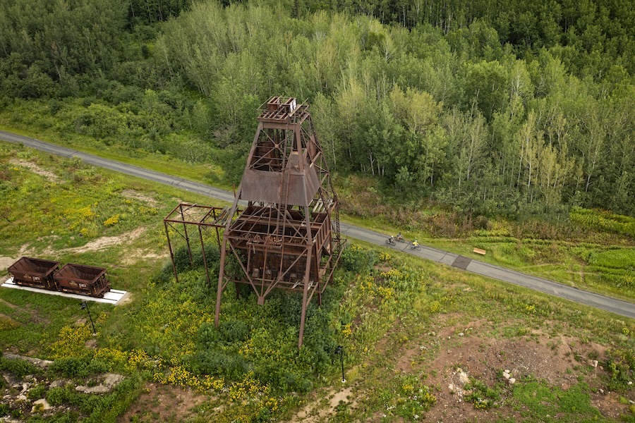 The Bruce Mine Headframe sits adjacent to the Mesabi Trail in Chisholm, Minnesota | Photo courtesy Mesabi Trail