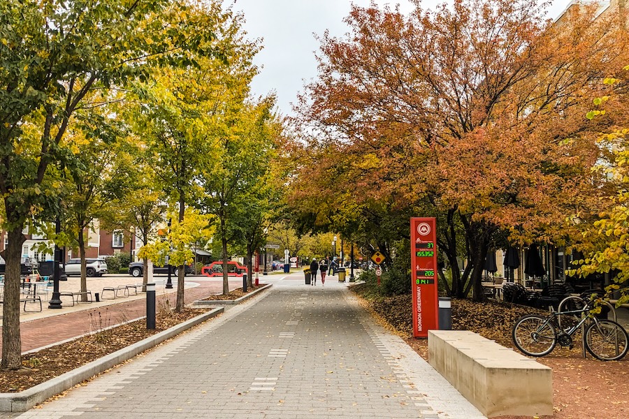 Trail signage fix it station along Indiana's Monon Trail in Carmel | Photo by Laura Stark