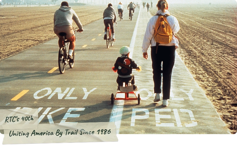 RTC's 40th Uniting America By Trail since 1986 graphic with bicyclists and walkers on trail | Courtesy RTC
