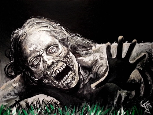 "Walking Dead" character known as Bicycle Girl because Rick Grimes grabs a bike for his getaway from her. | Illustration by Tom Carlton | Pixels.com | Terms