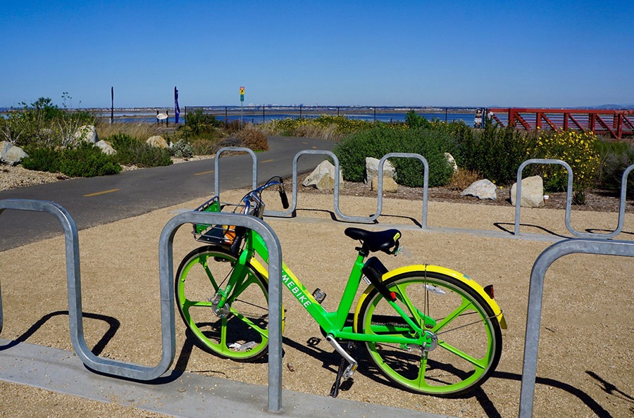 Bike sharing is available along Imperial Beach&rsquo;s section of the Bayshore Bikeway through LimeBike. The program operates a dockless bike-sharing system along the Bikeway. | Photo by Cindy Barks