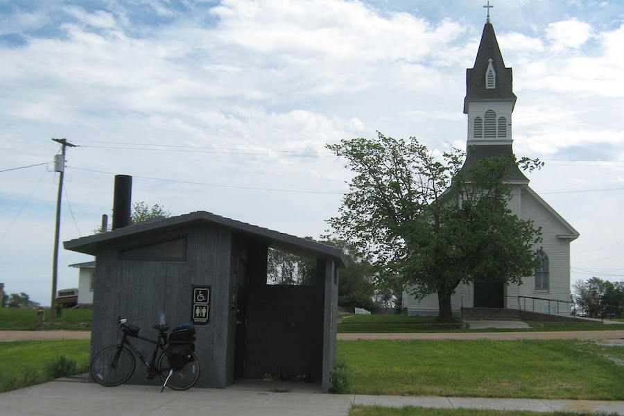 Loma Rest Area with church in the background along the Oak Creek Trail | Photo by TrailLink user godsgalleon616