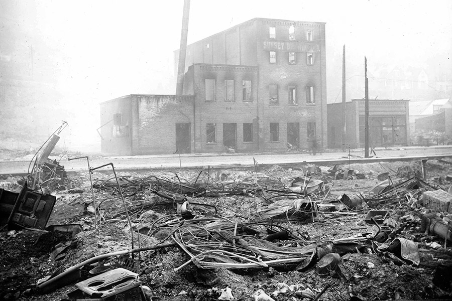 Bank Street in Wallace, Idaho, in the aftermath of the Big Burn | Courtesy University of Idaho Library Digital Collections, Barnard-Stockbridge Photograph Collection