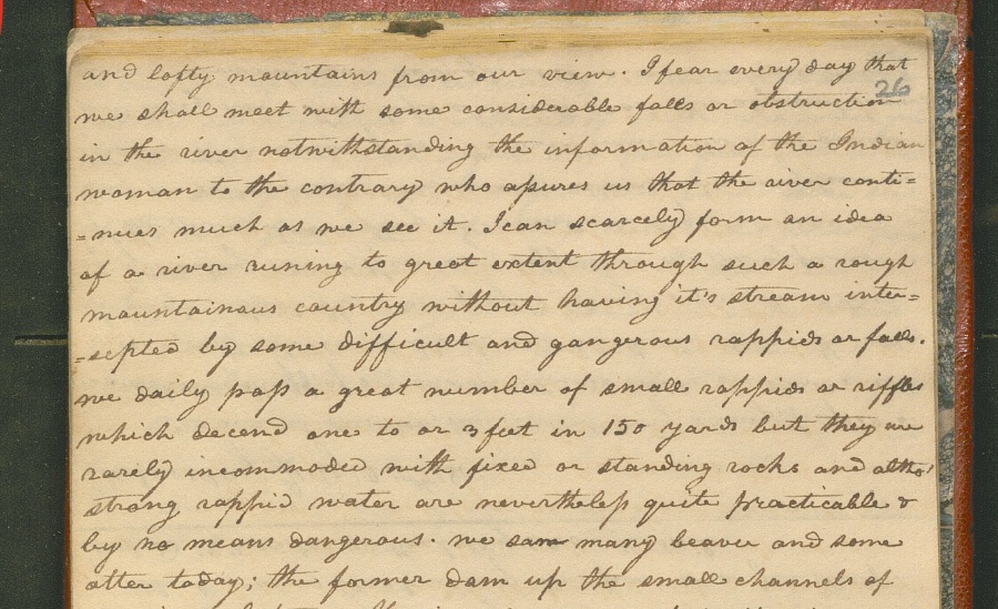 Scan of Meriwether Lewis’ July 24, 1805, journal entry from the Corps of Discovery expedition about Sacajawea