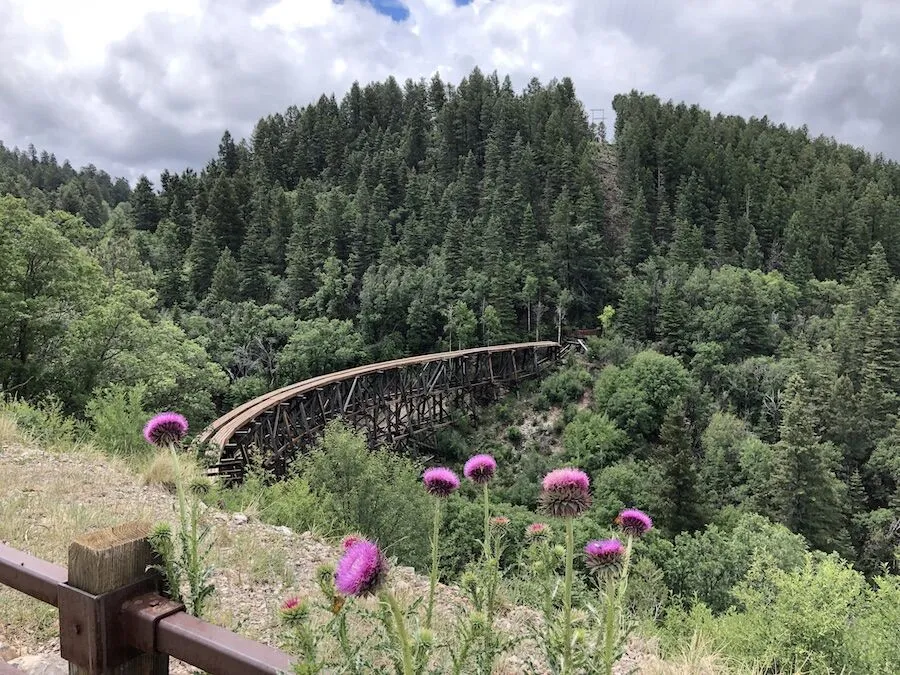 The 122-year-old Cloud-Climbing Trestle, also known as the Mexican Canyon Trestle, is visible from an overlook along Highway 82 just outside the mountain Village of Cloudcroft, New Mexico. The trestle was built in 1899 as a part of the Alamogordo and Sacramento Mountain Railroad. | Photo by Cindy Barks The 122-year-old Cloud-Climbing Trestle, also known as the Mexican Canyon Trestle, is visible from an overlook along Highway 82 just outside the mountain Village of Cloudcroft, New Mexico. The trestle was built in 1899 as a part of the Alamogordo and Sacramento Mountain Railroad. | Photo by Cindy Barks