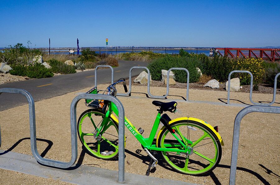 Bike sharing is available along Imperial Beach&rsquo;s section of the Bayshore Bikeway through LimeBike. The program operates a dockless bike-sharing system along the Bikeway. | Photo by Cindy Barks