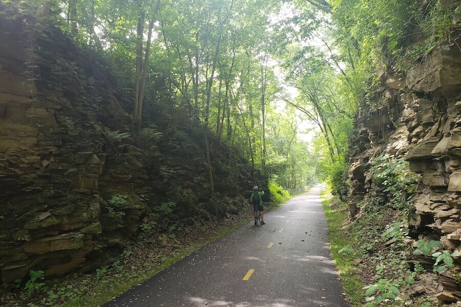 &ldquo;I really liked the Holmes County Trail,&rdquo; said Willie Karidis, RTC&rsquo;s Route of the Badger project manager, who particularly enjoyed the section between Glenmont and Gann, which opened in late 2017 and passes through rock cuts. &ldquo;It was brand new and had some major hills, but it was beautiful.&rdquo; Holmes County Trail&rsquo;s newest section between Glenmont and Gann | Photo by Eli Griffen
