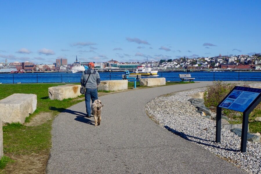 The park at the Bug Light lighthouse is a popular spot for runners, bicyclists and dog walkers. South Portlander Mark MacIsaac, shown here with his dog Phoebe, is among the locals who use the park on a regular basis. Photo by Cindy Barks. The park at the Bug Light lighthouse is a popular spot for runners, bicyclists and dog walkers. South Portlander Mark MacIsaac, shown here with his dog Phoebe, is among the locals who use the park on a regular basis. Photo by Cindy Barks.