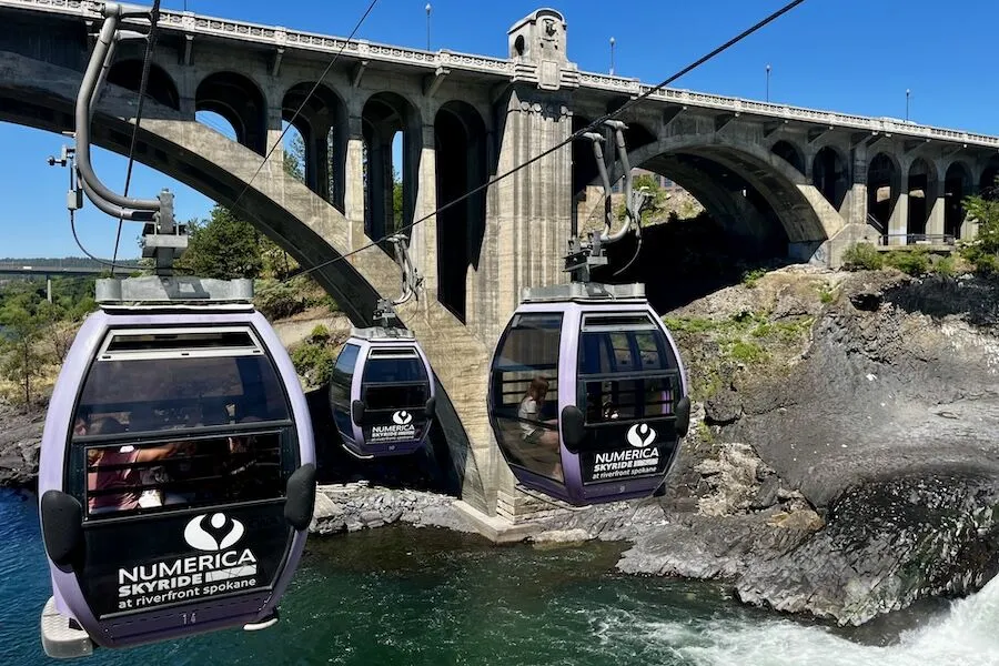 The Numerica SkyRide in Spokane&rsquo;s Riverfront Park offers an up-close look at Spokane Falls and the surrounding area. Photo by Cindy Barks