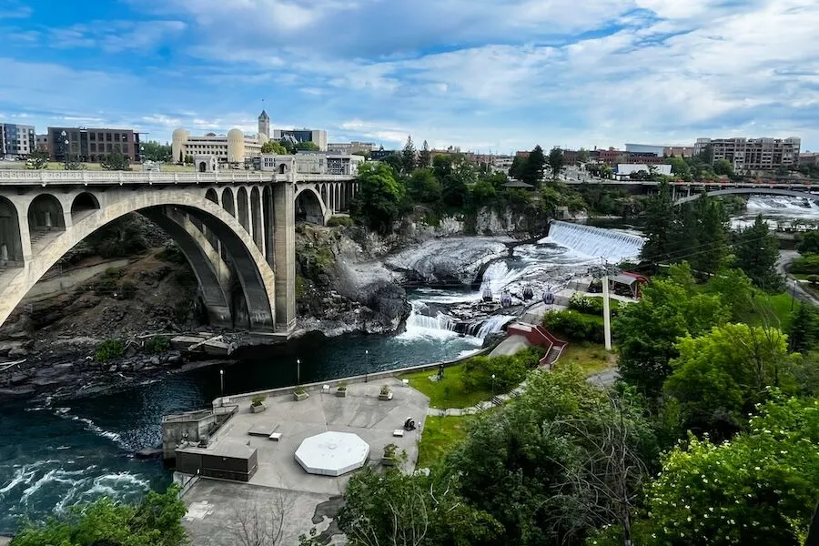 Spectacular views of Spokane Falls are visible from bridges located in Spokane&rsquo;s Riverfront Park and in the downtown area. Photo by Cindy Barks