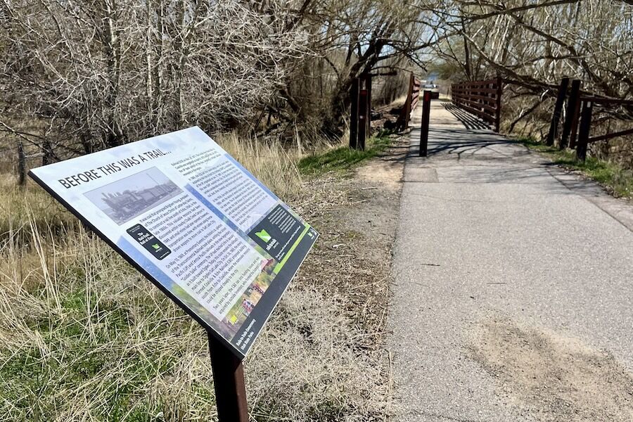 03_Interpretive signage along Utah's Historic Union Pacific Rail Trail State Park_Photo by CIndy Barks Signage along the trail in Coalville tells the story of the coal mining that took place beginning in the late 1860s along this former railroad route. Photo by Cindy Barks.