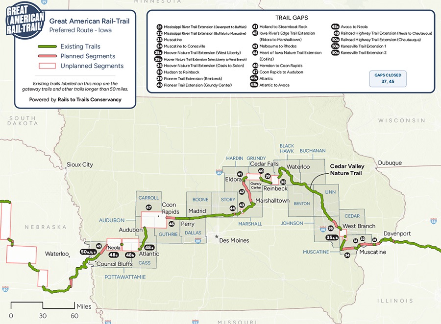 2025 Great American Rail-Trail Route through Iowa