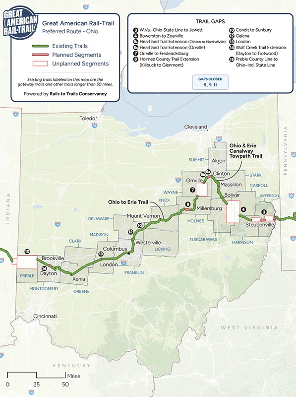 2025 Great American Rail-Trail Route through Ohio