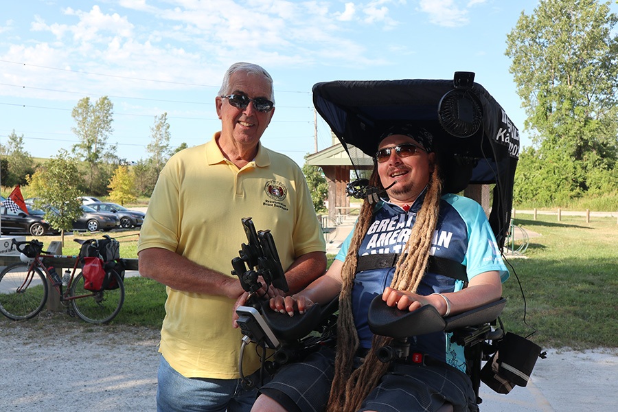 Rep. Bruce Sassmann (left) and Ian Mackay (right) at Jefferson City trailhead of Katy Trail State Park | Photo by Anthony Le