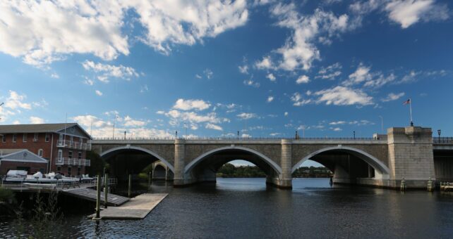 View of Washington Bridge connecting Providence and East Providence along Rhode Island's East Bay Bike Path | Photo by Scott Stark