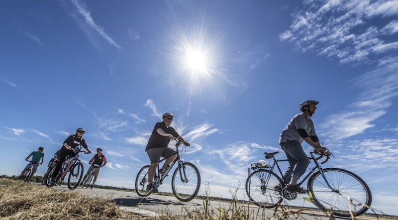 Bicyclists at the Delta Heritage Arkansas City Terminus Dedication in 2018 | Photo courtesy Tourism Arkansas
