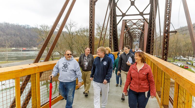 Group walking during IHTC's Kiski Bridge opening on Pennsylvania's Armstrong Trails | Photo courtesy Chris Ziegler