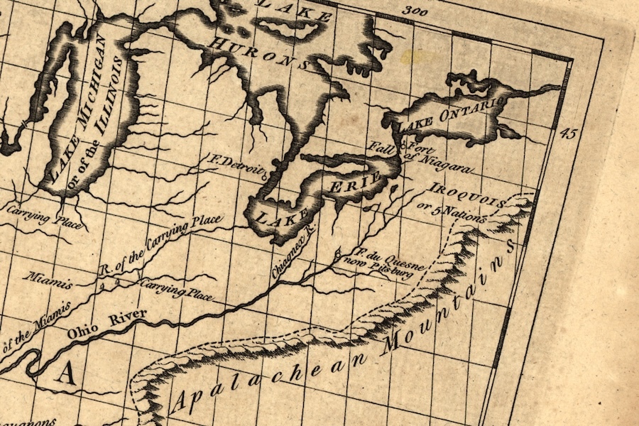 A close-up map image from Le Page's book | Image from the 1757 U.S. edition of The History of Louisiana by Antoine-Simon Le Page